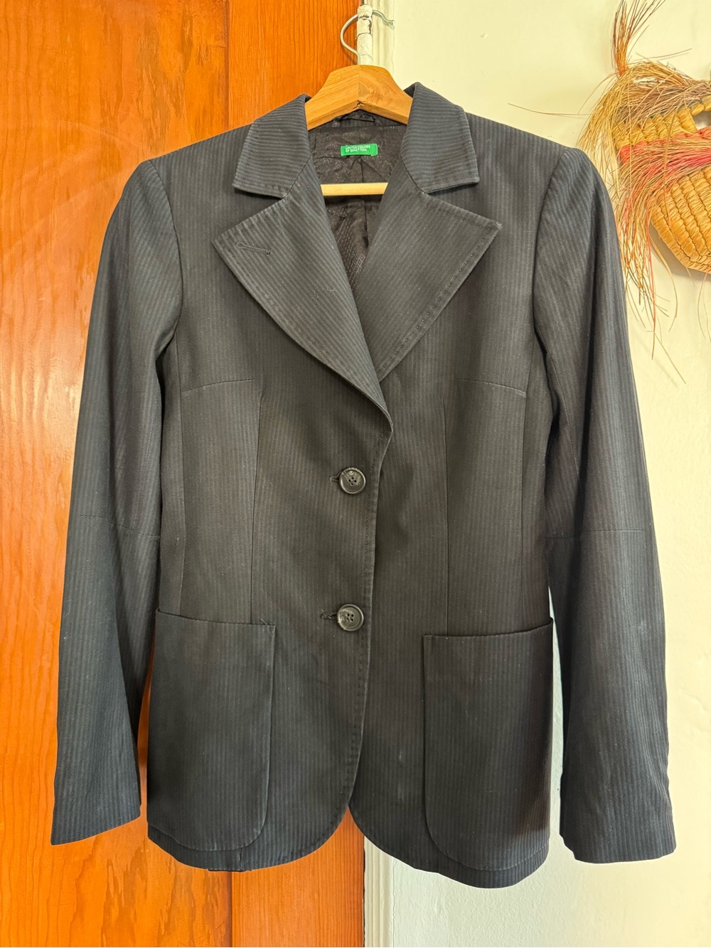 United Colors Of Benetton Black Pinstripe Blazer